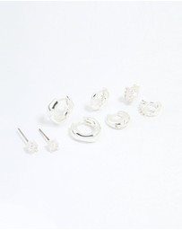Lovisa - Silver Plated Brass Cubic Zirconia Baguette Hoops & Stud Earrings 4-Pack