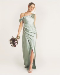 Six Stories - Asymmetrical Bardot Strap Satin Bridesmaid Dress
