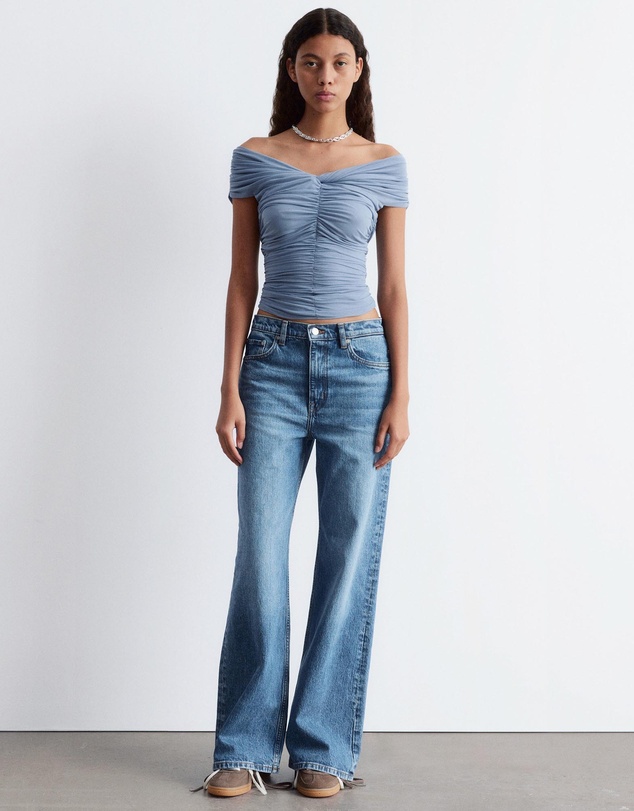 & Other Stories - Ruched V-Neck Mesh Top