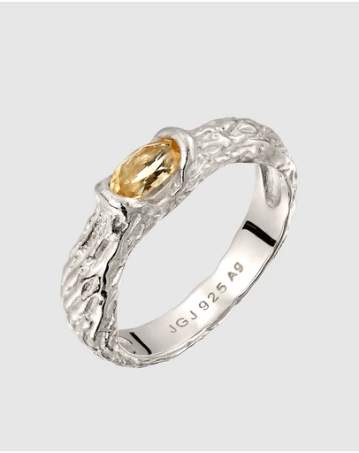 Elli Jewelry - Textured Citrine Cocktail Ring in 925 Silver