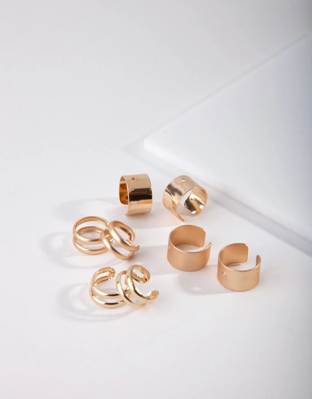Lovisa - Gold Mixed Texture Ear Cuff 8-Pack