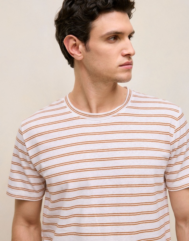 Trenery - Cotton Linen Double Stripe T-shirt in White