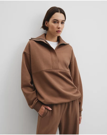 Country Road - Australian Cotton Zip Neck Placket Sweat