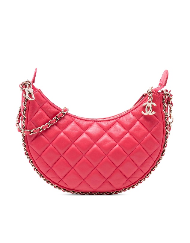 Pre-Loved by Azura Reborn - Pre-Loved Small Quilted Lambskin Chain Around Hook Hobo Bag