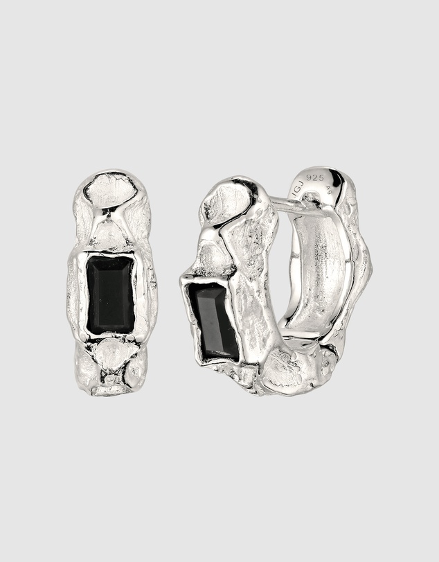 Haze & Glory - Textured Onyx Hoop Earrings in 925 Silver