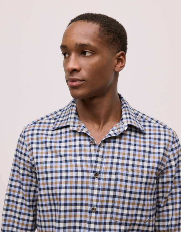 Trenery - Brushed Cotton Multi Check Shirt in Steel Blue