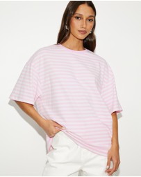 Dazie - Nostalgia Stripe Oversized Boyfriend Tee