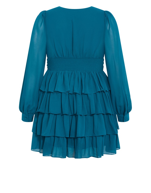 City Chic - Plus size Juliette Tiered Mini Dress - teal