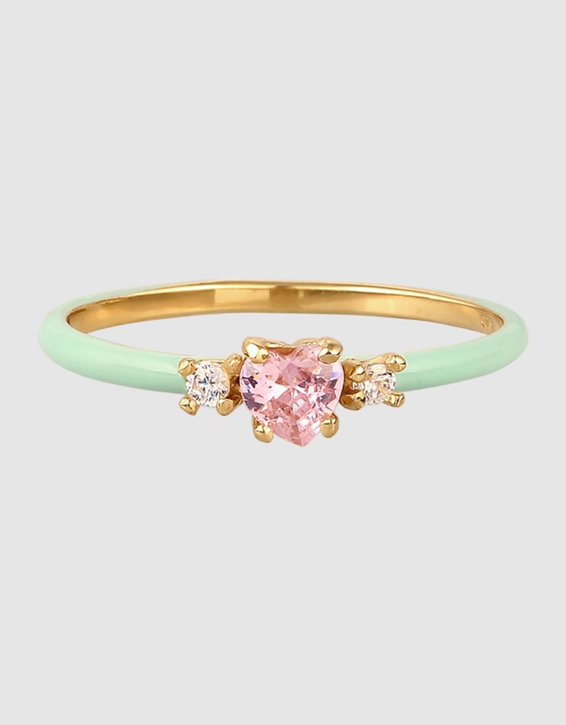 Elli Jewelry - Ring Crystal Heart 925 Sterling Silver Gold-Plated