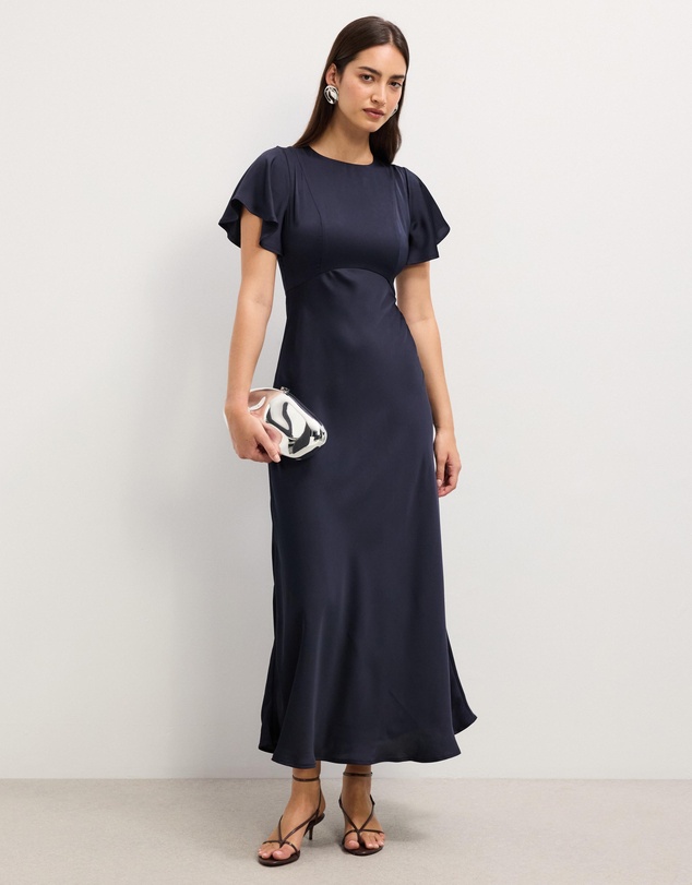 The Fated - Bella Fluted Sleeve Satin Midi Dress