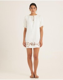 Peony - Embroidered Poets Mini Dress