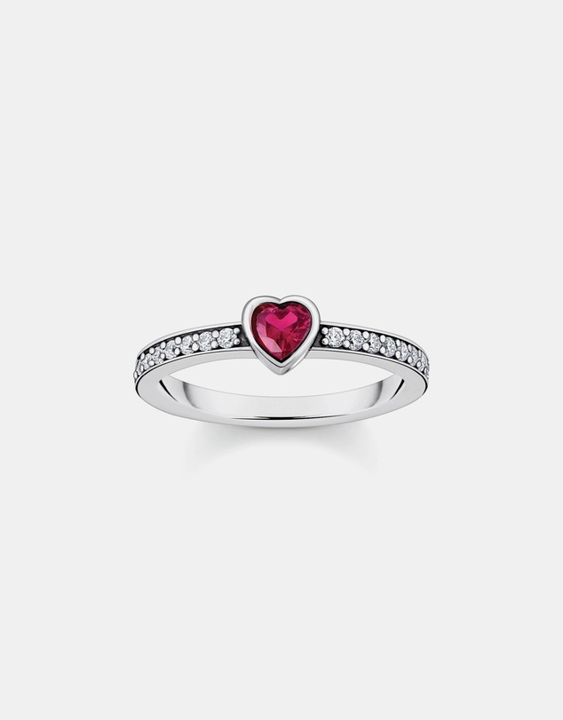 THOMAS SABO - Solitaire Ring with Red Heart-Shaped Stone