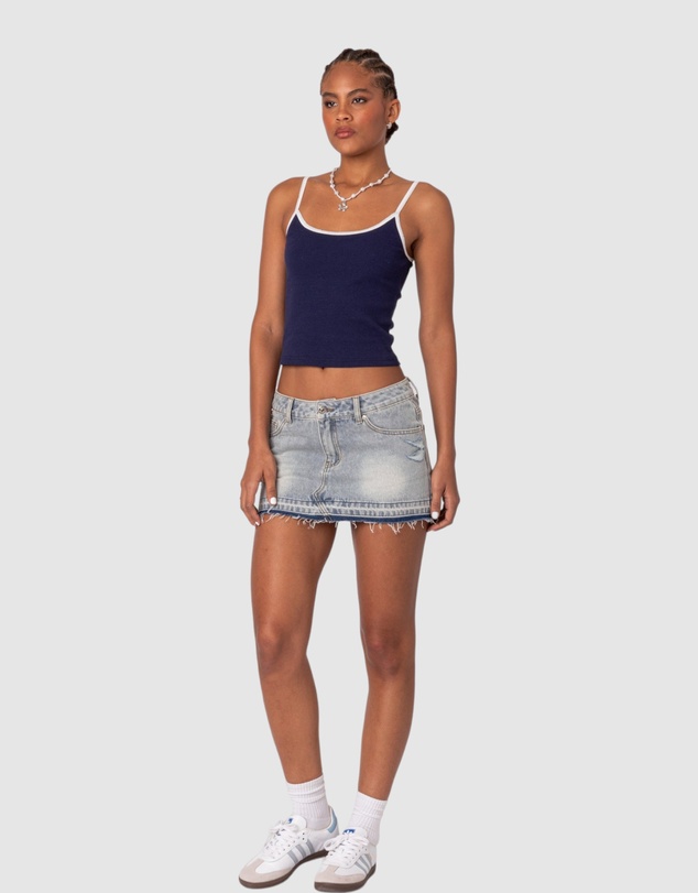 EDIKTED - Priyanka Distressed Denim Mini Skirt