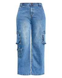 City Chic - Plus size Harley Fit Oaklyn Cargo Wide Leg Jean - mid wash