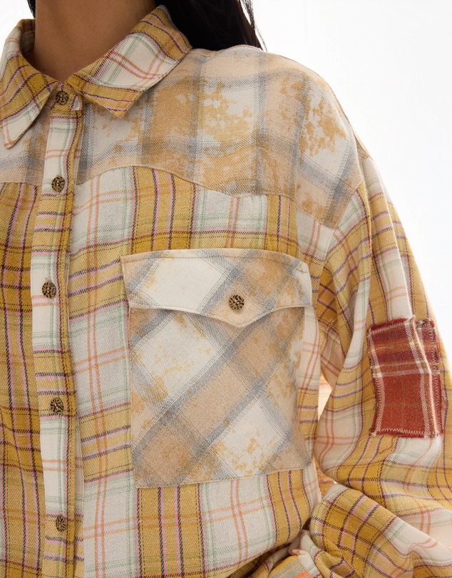 THE TALES - Patched Up Yellow Flannel Western Shirt