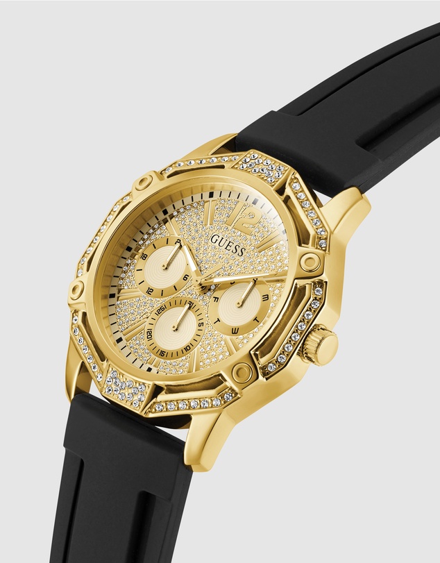 GUESS - Guess Regal Mens Black Gold Tone Multi-function Watch