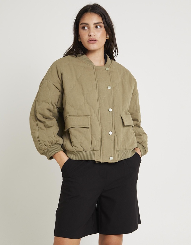 Subtitled - Quilt Detail Oversized Bomber Jacket