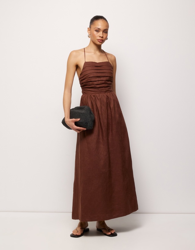 AERE - Irisa Linen Tie Back Midi Dress