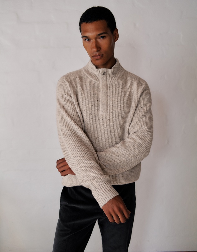 Trenery - Merino Nep Half Zip Pullover in Fawn