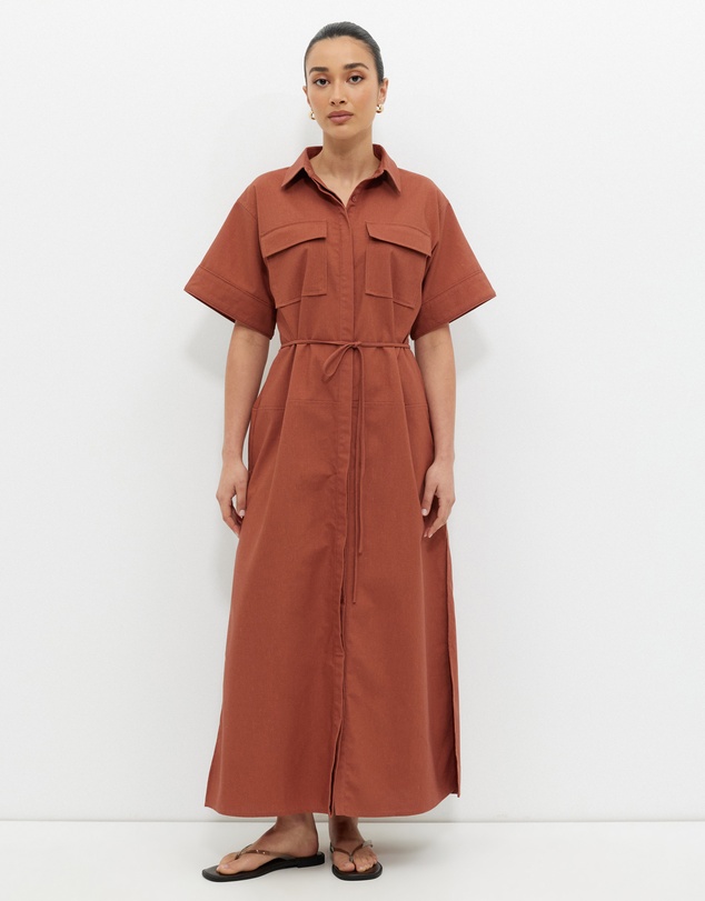 Calli - Linen Blend Seamed Midi Dress