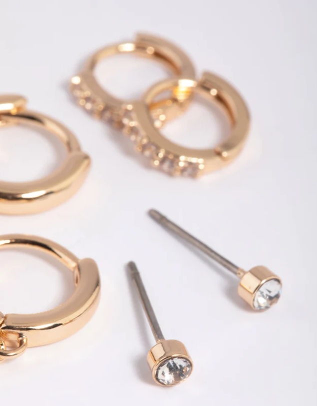 Lovisa - Gold Clear Stud & Huggie Earring Stack Pack