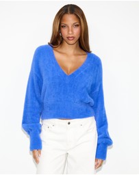 Dazie - Faye Fuzzy V-Neck Sweater