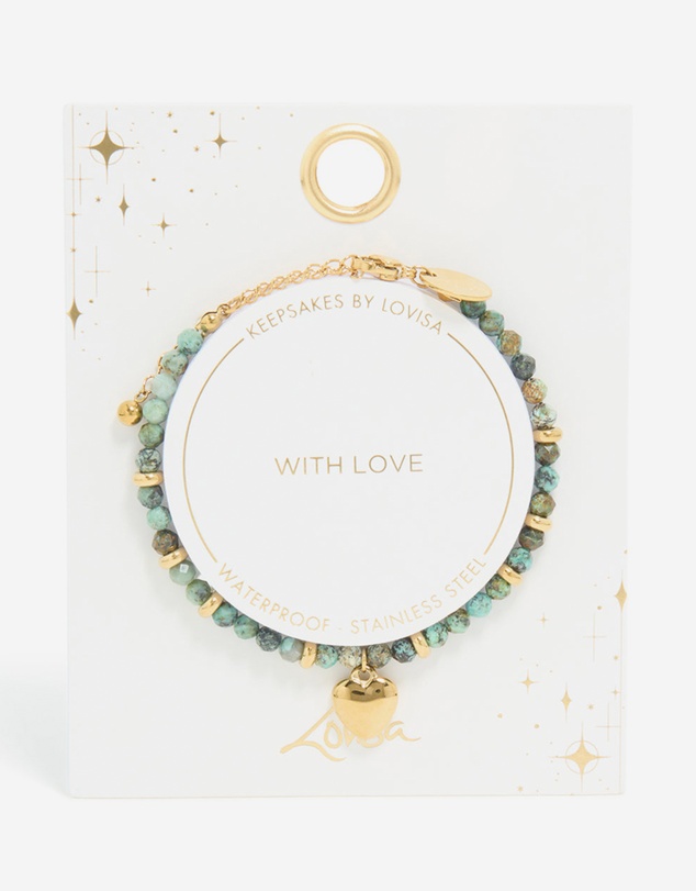 Lovisa - Waterproof Gold Plated Stainless Steel Aqua Semi Precious Stone Chunky Heart Bracelet