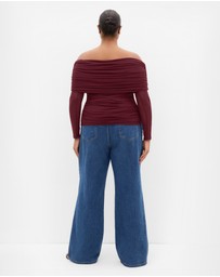 City Chic - Plus size Dana Mesh Long Sleeve Top - dark cherry