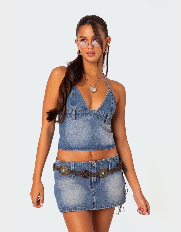 EDIKTED - Wanona Denim Halter Top
