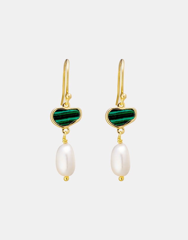 Zoe Olivia - 14K Gold Vermeil Malachite Pearl Hook Earrings