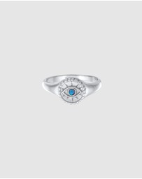 Elli Jewelry - Ring Signet Evil Eye with Synthetic Opal in 925 Sterling Silver