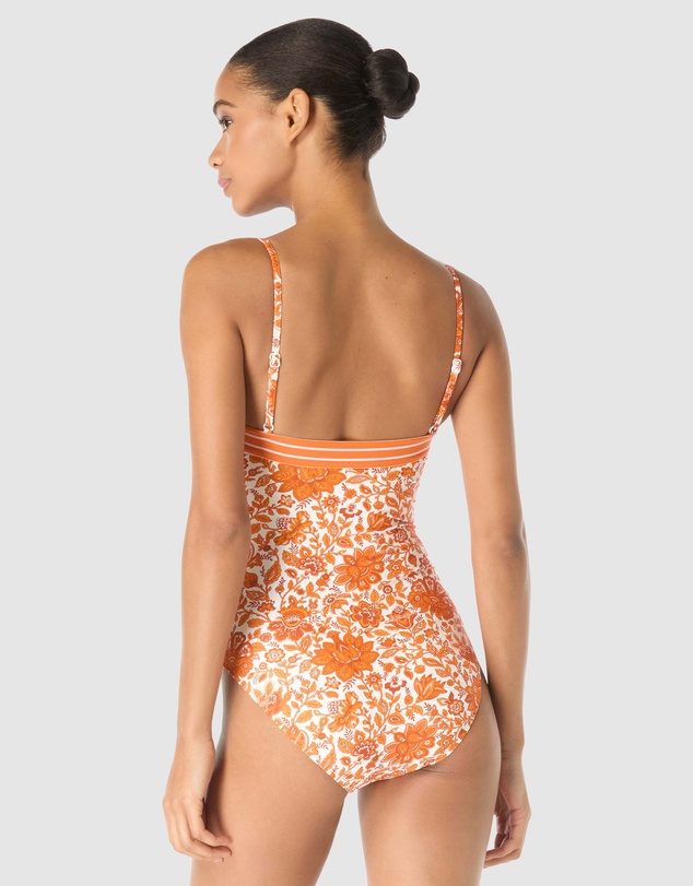 Michael Kors - Provincial Fleur Logo Elastic Underwired Bandeau Swimsuit