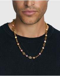 Nialaya Jewellery - Men's Gold Mariner Chain with Multicolored Pearls