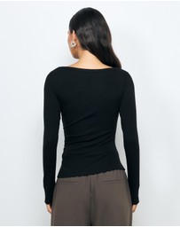 AERE - Boat Neck Gathered Jersey Top