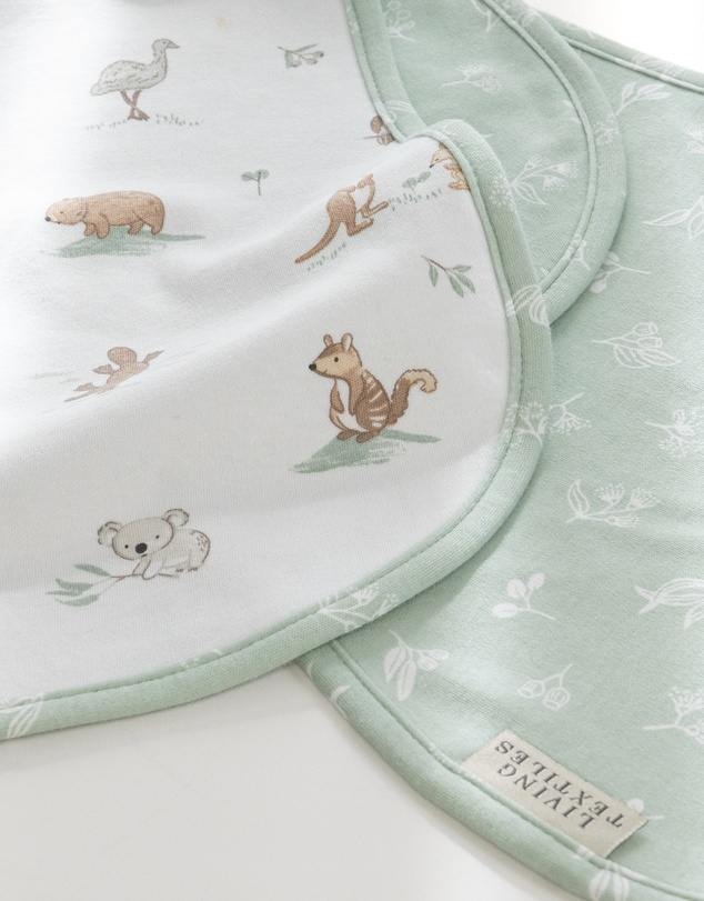 Living Textiles - 2 Pack Organic Burp Cloths - Australiana