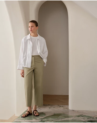 Trenery - Cropped Wide Leg Chino Pant in Olive Brown