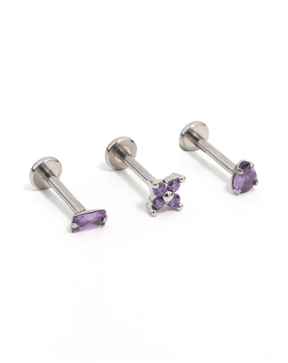 Lovisa - Surgical Steel Purple Marquise & Baguette Flat Back Earrings 3-Pack