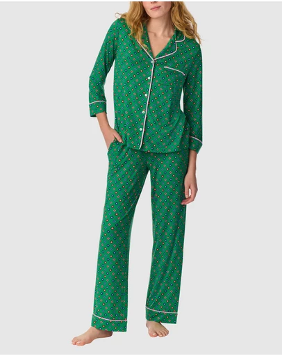 Kate Spade - Printed Jersey Button Up 3/4 Sleeve Long Pyjama Set