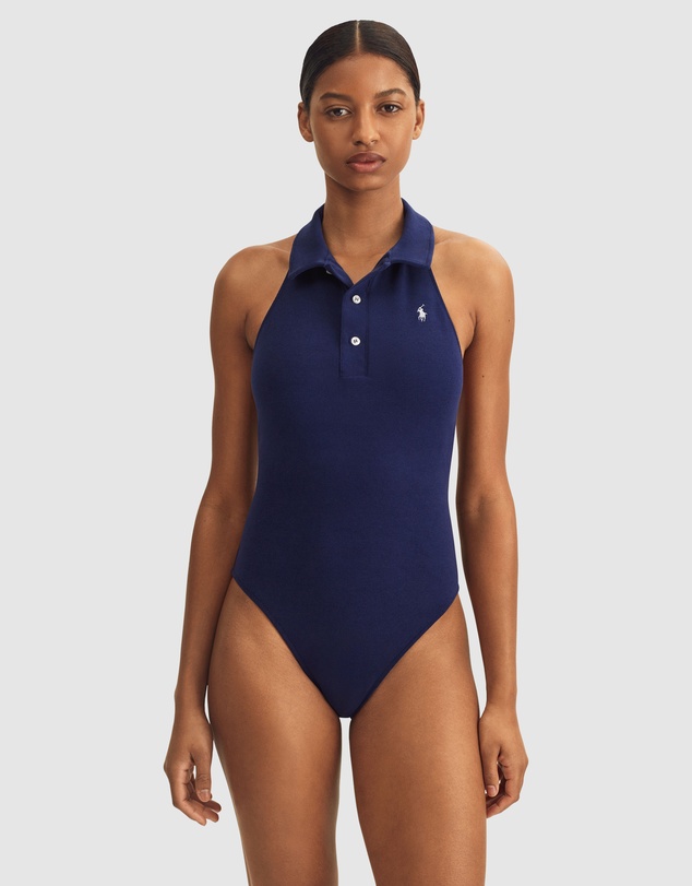 Polo Ralph Lauren - Terry High Neck Halter Swimsuit With Collar