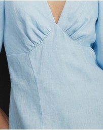 AERE - Imogen Linen Puff Sleeve Midi Dress
