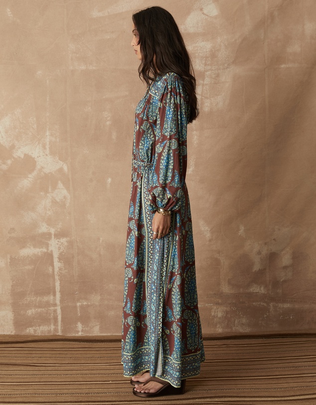 BOTEH - Calico Lace Up Maxi Smock Dress
