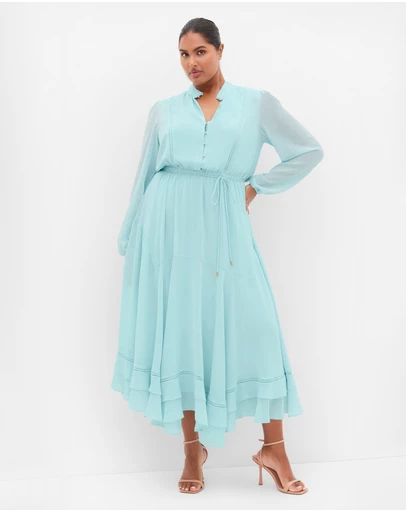 City Chic - Plus size Yasmin Long Sleeve Maxi Dress - seafoam