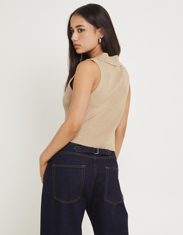 Subtitled - Meryl Ribbed Collar Knit Top