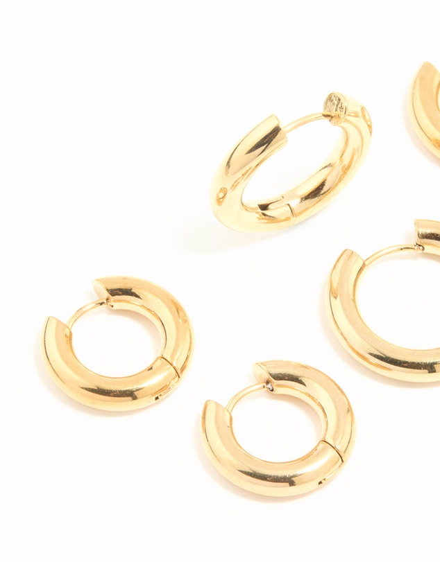 Lovisa - Waterproof Gold Plated Stainless Steel Thick Earrings 3-Pack
