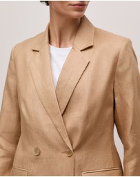 Trenery - Linen Twill Double Breasted Blazer in Light Camel