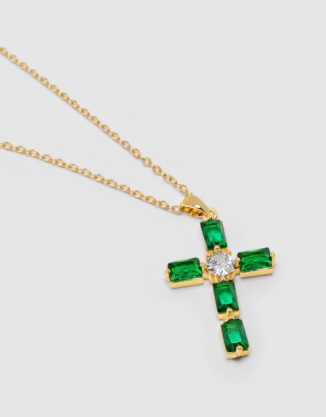 Nialaya Jewellery - Women's Green CZ Cross Necklace