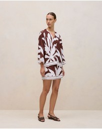 Trenery - Wakame Border Stripe Popover Top in Espresso