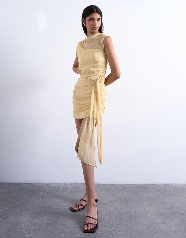 TOPSHOP - Grown On Shoulder Chiffon Mini Dress With Sash