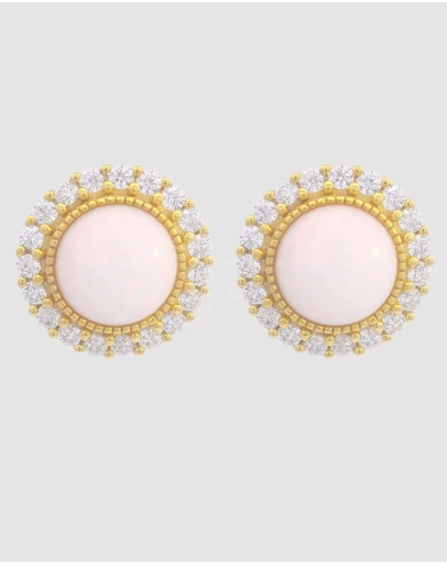 Georgini - Georgini Opal Glow Marrinawi White Created Opal Gold Earrings