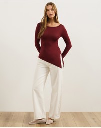 Atmos&Here - Wool Blend Asymmetrical Hem Long Sleeve Top